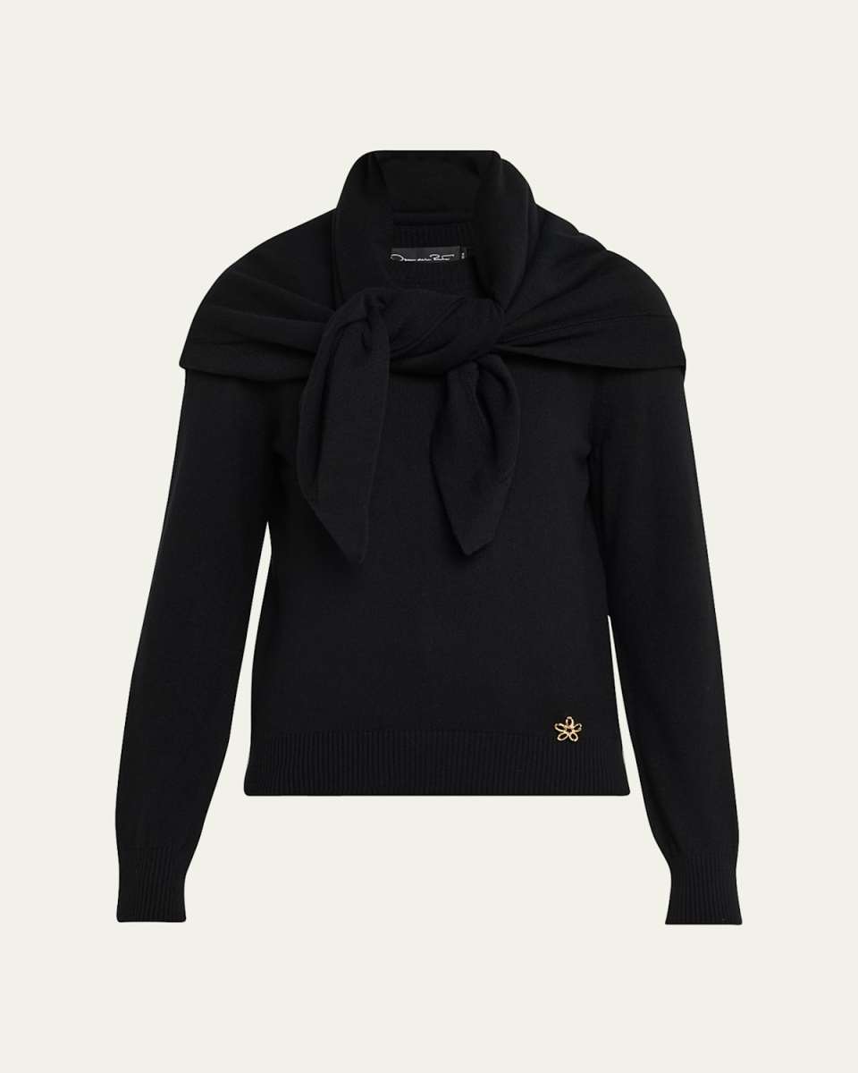 Crewneck Cashmere Sweater With Removable Scarf